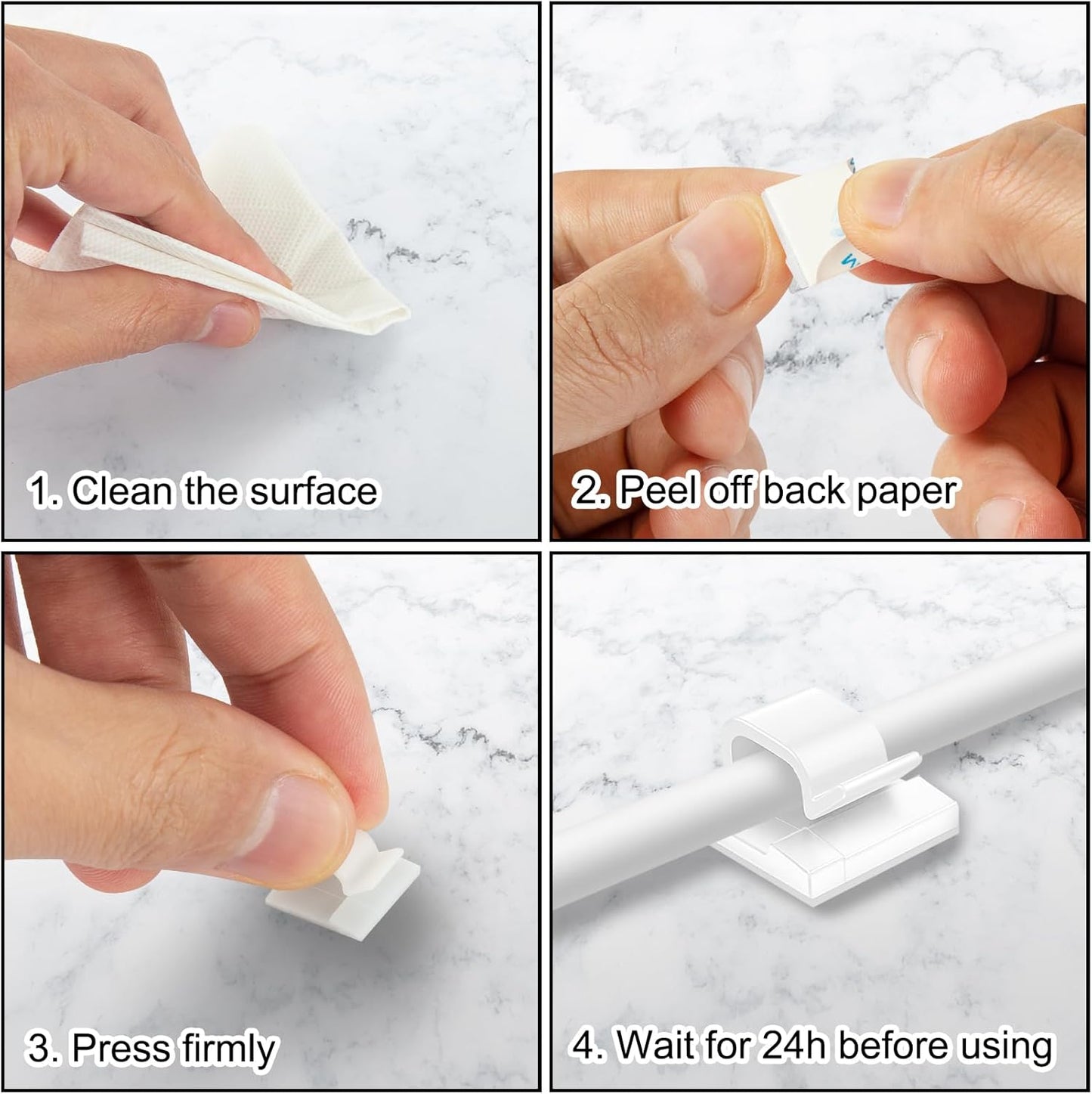 65 Pcs Cable Clips, Adhesive Cable Organizer Cord Holder Wire Clip Wire Management Self Adhesive Hooks Wire Holder for Office, Home(White, 65PCS-Large)