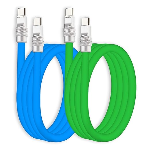 chubbycable Couple Chubby 2-Pack 240W USB C Cable Extra Thick Silicone Fast Charging Cable Compatible with iPhone 17-15 Series iPad Galaxy Series, Blue+Green, Type-C to Type-C, 13.1FT