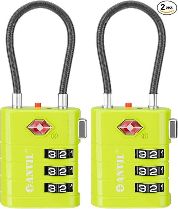 ANVIL TSA Approved Luggage Locks – High Security TSA008 Combination Travel Locks with Inspection Indicator for Suitcases and Backpacks. (2, Grass Green)