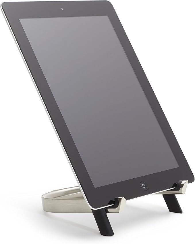 Umbra Udock Tablet/Phone Holder, Phone Easel/Tablet Easel - Great for Kitchen, Props Up Your Screen So You Can Follow Along with Recipes, Read/Watch Online Content, Black/Nickel Finish