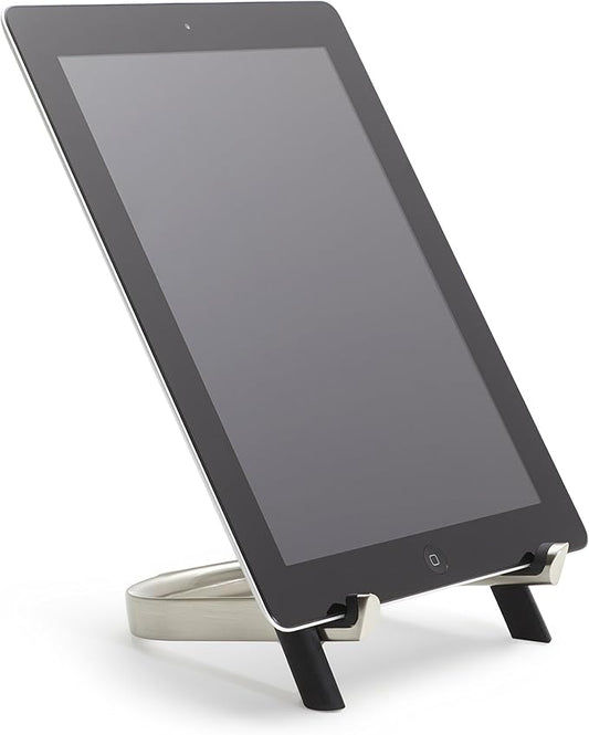 Umbra Udock Tablet/Phone Holder, Phone Easel/Tablet Easel - Great for Kitchen, Props Up Your Screen So You Can Follow Along with Recipes, Read/Watch Online Content, Black/Nickel Finish