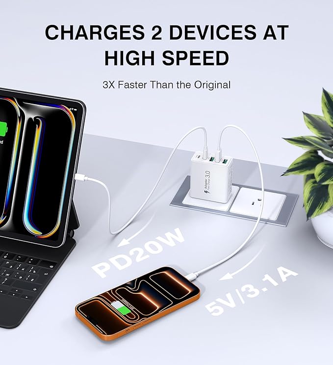 [2-Pack] USB C Wall Charger, 50W 5-Port PD Fast USB C Charging Block,2USB C+3USB A Multiport Plug,Type C Power Adapter Brick Cube for iPhone 16/15/14/13/12/Pro Max/XS,iPad,for Switch,Samsung,Ultra 2