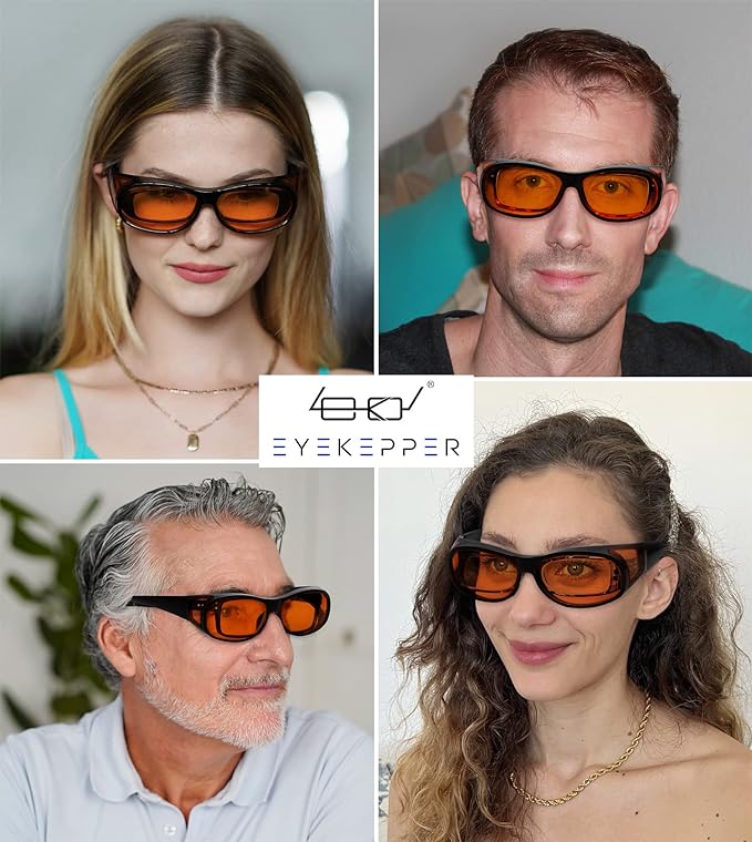 Eyekepper 100% Blue Light Reduction,Fitover Anti-Blue Blocking Computer Glasses with Extra Amber Lens