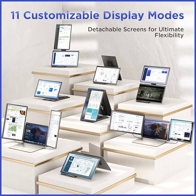 Maxfree S6 Laptop Screen Extender, 15.6'' 1080P Monitor Extender, 11 Display Modes, Plug & Play, Detachable Screen Triple Monitor for Laptop 13"-17.3", Compatible with Mac/Windows/Android/Switch