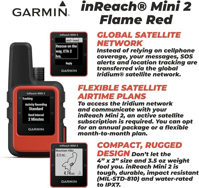 Wearable4U - Garmin inReach Mini 2 Satellite Communicator (Flame Red) with Power Pack Bundle