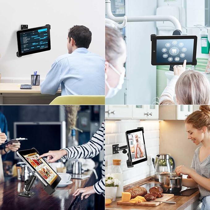 Tablet Wall Mount Lock Holder for 9-14" iPad, Metal Anti Theft Tablet Kiosk Mount with Secure Lockable for Conference Room, Desktop, Under Counter, Cabinet, Gym - Fits iPad, Galaxy Tab Series