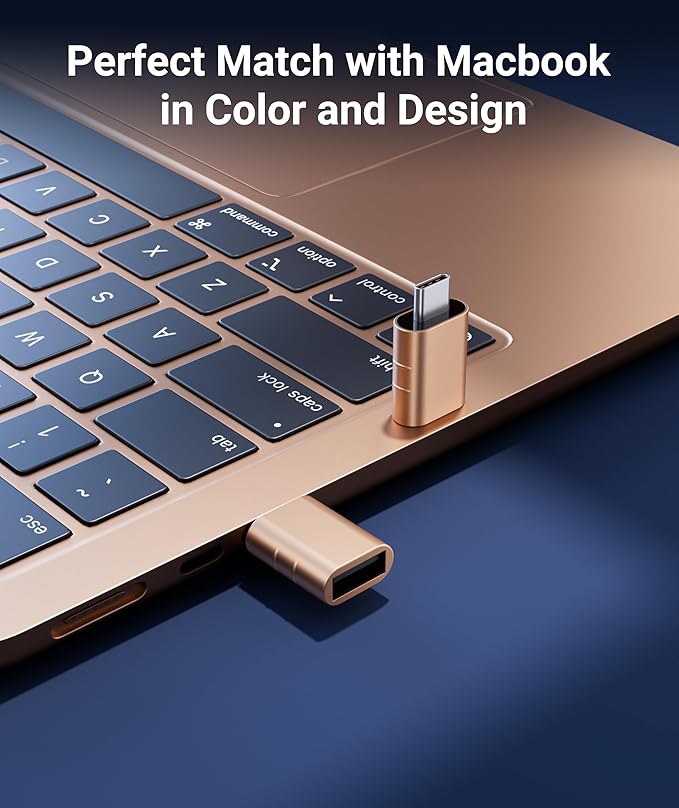 Syntech USB C to USB Adapter [2 Pack] USB C Male to USB3 Female Adapter Compatible with iPhone 17 Pro Max iMac iPad mini/Pro 2021 MacBook Pro Air 2024 and Other Type C Devices, Gold