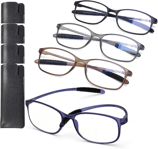 AQWANO 4 Pack Flexible Computer Reading Glasses Men Women Blue Light Blocking, Lightweight TR90 Frame Readers Glasses Anti Glare, 2.5
