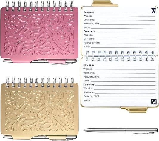 Zonon 2 Pcs Mini Password Book with Alphabetical Tabs Metal Password Keeper Book Portable Organizer Elegant Mandala Pattern Notebook with Pen, Spiral Bound for Information(Beige, Pink)