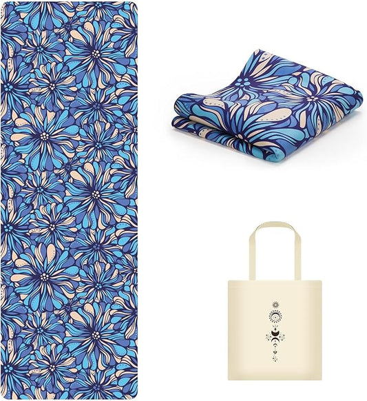 Travel Foldable Suede Yoga Mat, Tear-resistant Non-Slip Fitness Mat, Tote Bag included for Yoga Pilates Exercise Workout, 0.06 Inch/1.5 mm Thick, 72 x 24 Inch/183 x 61 cm