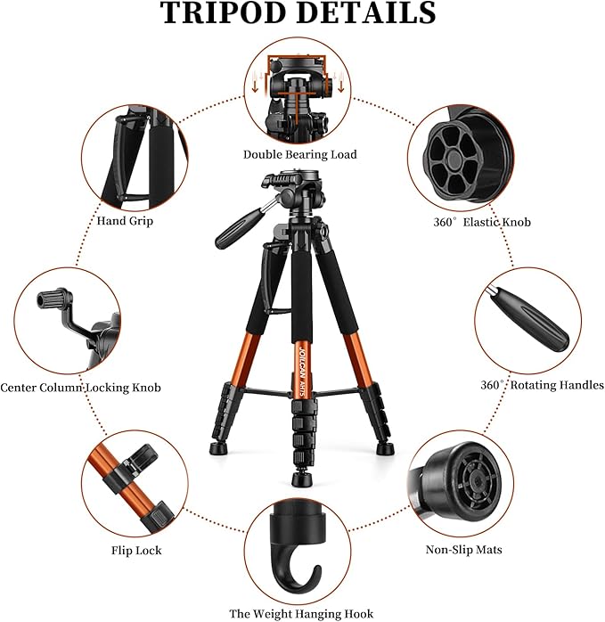 JOILCAN Tripod Camera Tripods, 74" Tripod for Camera Cell Phone Video Photography, Heavy Duty Tall Cameras Tripod Stand, Professional Travel DSLR Tripods Compatible with Canon iPhone, Max Load 15 LB