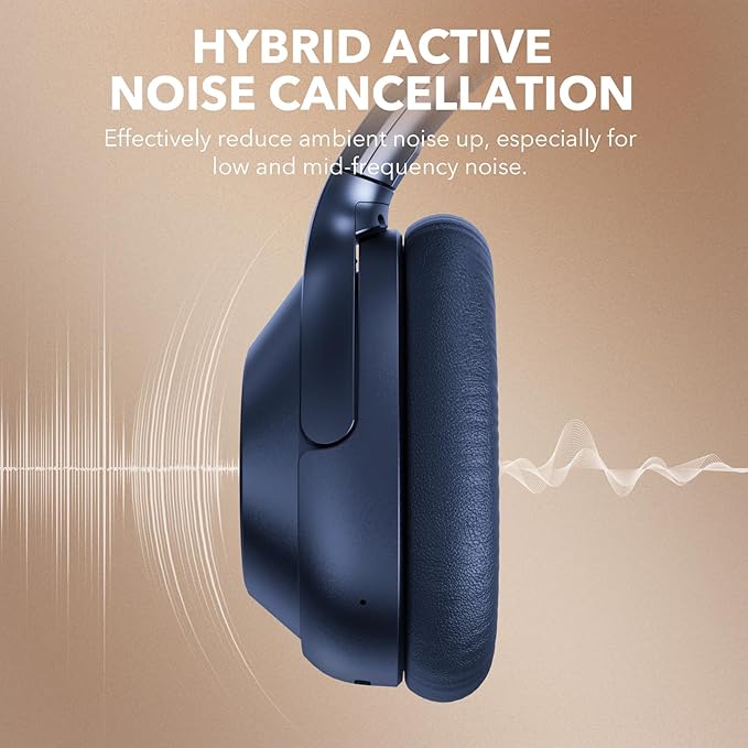 YMOO Bluetooth 5.2 Hybrid Active Noise Cancelling Headphones for Airplane Travel, Wired and Wireless ANC Headphones, 75H Playtime Over Ear Headphone, Bluetooth Headset with Mic for Adults Blue