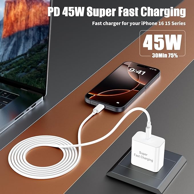iPhone 17 16 Pro Max Charger Fast Charging, 45W Super Fast USB C Chargers for iPhone 16 (6FT+6FT+10FT) Type C Chargers Cord with Fast Charger Block for iPhone 17/16/15 Series/iPad/ GalaxyS24