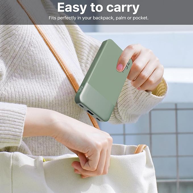 NOBIS Portable Charger, 10000mAh Power Bank Fast Charging, Battery Pack with C to C Cable, Battery Bank with Digital Display for iPhone iPad Android etc (Green, 35W)