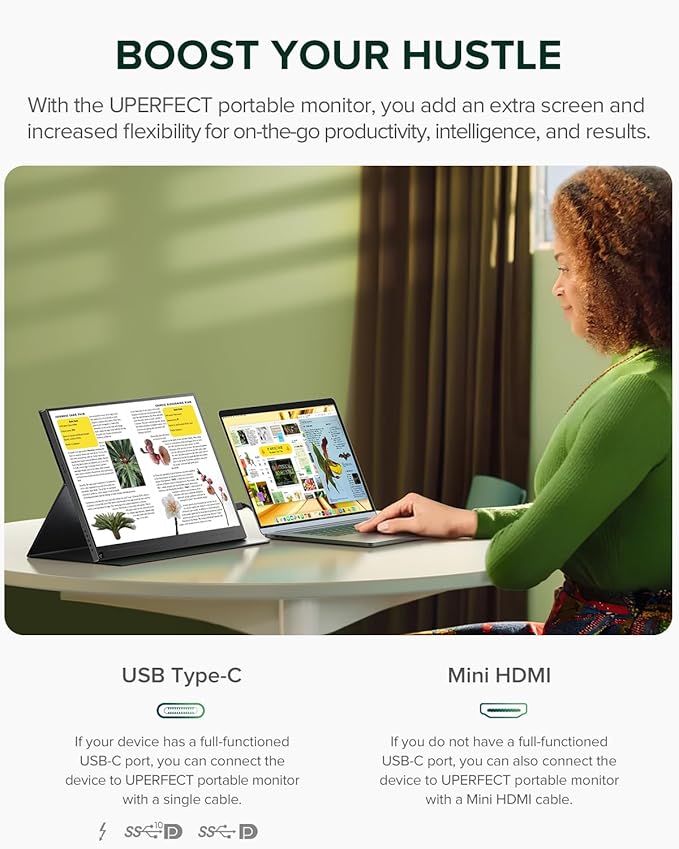 UPERFECT 2.5K QLED Portable Monitor, 16" 2560x1600 QHD Portable Gaming Monitor HDR FreeSync Laptop Monitor w/VESA & Smart Case Matte Eye Care External Second Screen for PC Laptop Phone Game Console