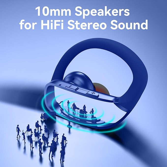 bmani Ear Buds Wireless Earbuds Bluetooth Headphones with 80H Playtime LED Display Case, Over-Ear Hook with Mic, Stereo Sound, Easy Button Controls, Sports Earphones for Running Workout Gym Blue