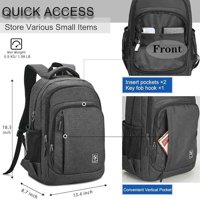 Laptop Backpack for Men Travel Backpack Water-Resistant 17.3 Inch Computer Backpack Work Business Black