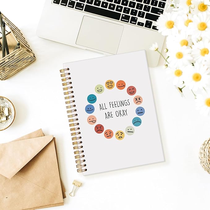 Wheatwin Mental Health Journal, Feelings Journal for Kids Young Adults, Feelings Emotion Wheel Notebook, Mood Journal, Therapy Psychology Inspirational Spiral Notebook Gifts for Kids Student Teen 5.5x8.3