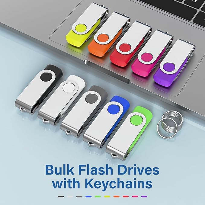 Flash Drives 32GB 10 Pack, Wooolken USB 2.0 Thumb Drives with Keychains Memory Stick USB Drive Pendrive for PC Laptop Computer (Mixcolors)
