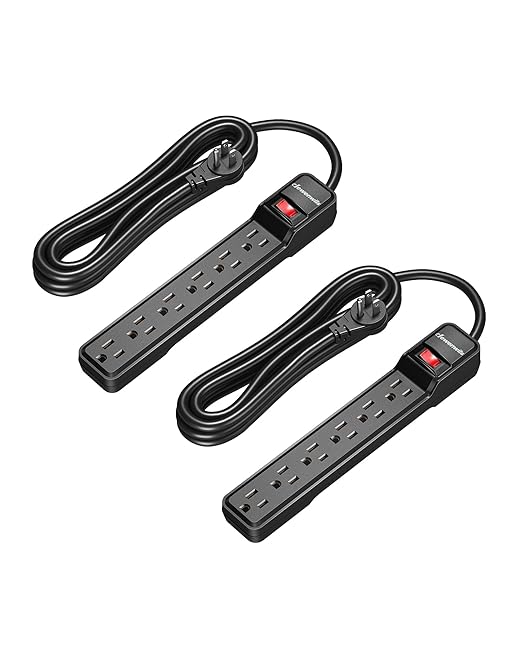 DEWENWILS 2-Pack Power Strip Surge Protector,15 Ft Extra Long Extension Cord, Low Profile Flat Plug,15 Amp Circuit Breaker, 500 Joules, Wall Mount, Black, UL Listed