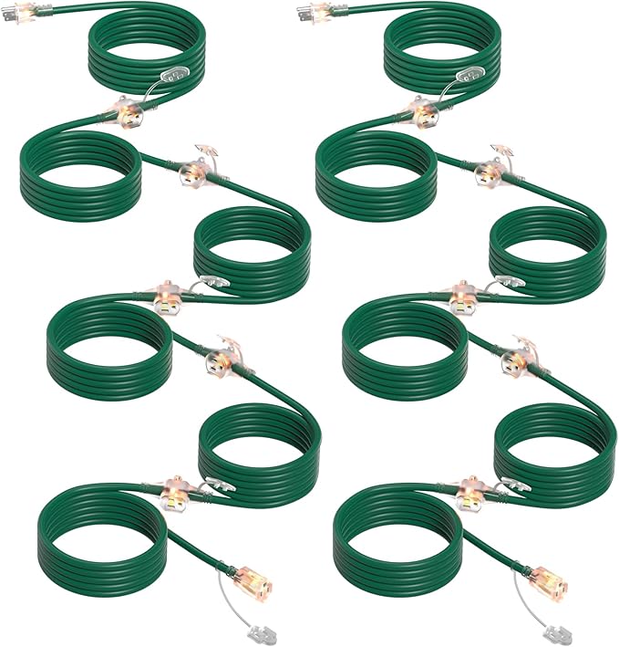 addlon 100FT 12 Outlet Outdoor Extension Cord, Green 16/3 SJTW Weatherproof Power Strip with Indicator Lights for Halloween Christmas Decorations,ETL Listed