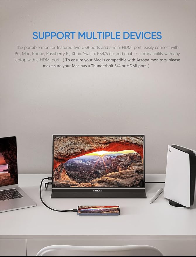 ARZOPA Portable Monitor, 15.6'' 1080P FHD Laptop Monitor USB C HDMI Computer Display HDR Eye Care External Screen w/Smart Cover for Mac Phone Xbox Switch PS5-S1 Table