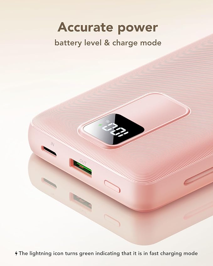 charmast 20000mAh Portable Charger with Wall Plug, Fast Charging Power Bank USB C, 20W PD Battery Pack with Built-in Cables Travel Essential for iPhone 16/15/14, Samsung, iPad More Devices (Pink)