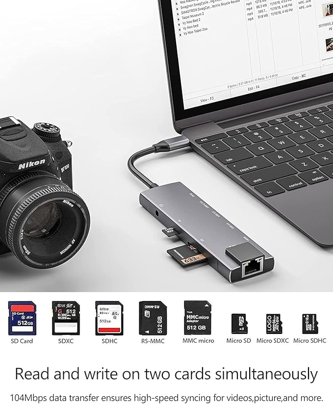 USB C Hub Mulitiport Adapter, 9-in-1 Hub with 1Gbps Ethernet,4K@30Hz HDMI,100W Power Delivery, 2 USB 3.0,SD/TF Card Slots,3.5mm Jack,USB-C3.0 Data, for MacBook Pro/Air iPad Pro M1/M2,Surface,XPS
