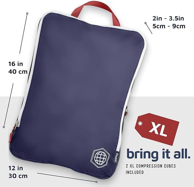 Extra Large Compression Packing Cube 6 Piece Set for Travel and Check Luggage by TRIPPED Travel Gear