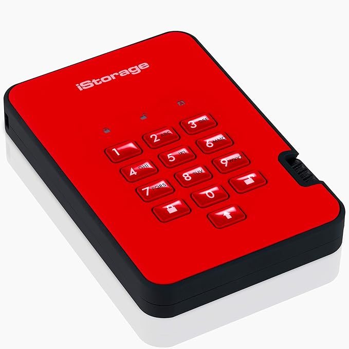 iStorage diskAshur2 HDD 5TB Red | Secure portable hard drive | Password protected | Dust & water resistant | Hardware Encryption
