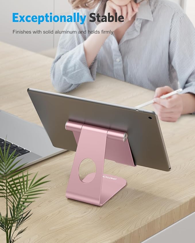 OMOTON Tablet Stand Holder Adjustable, T1 Desktop Aluminum Tablet Dock Cradle Compatible with iPad Air/Mini/Pro 11/12.9, iPad 10.2/9.7, Samsung Tab and More, Rose Gold