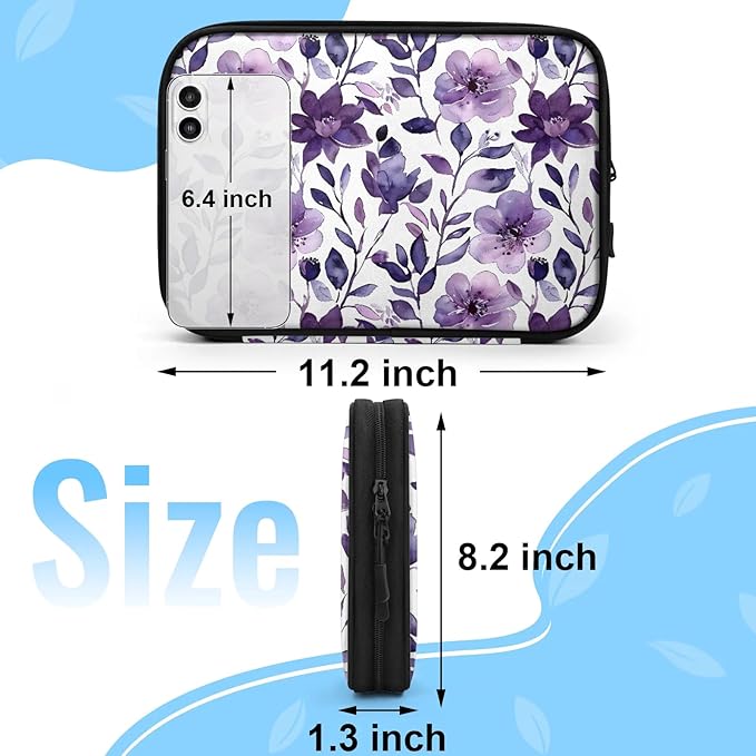 Purple Floral Electronics Travel Organizer Case, Tech Accessories Cable Storage Bag for Cords, Charger, Phone, Hard Drive