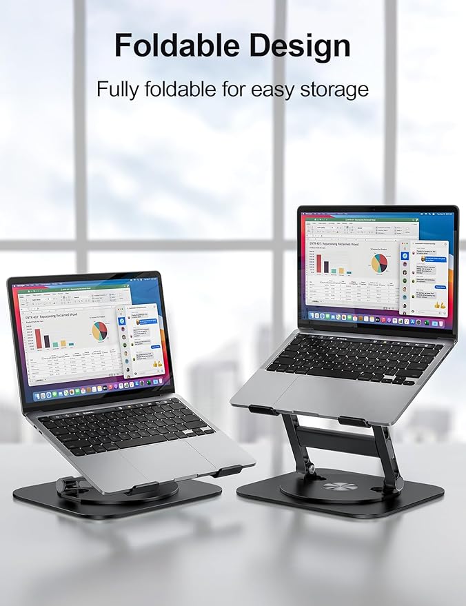 Laptop Stand, H-Design Stable Computer Stand, Ergonomic Laptop Riser with 360° Rotating Base, Notebook Compatible with All 10-17” Laptops, Black