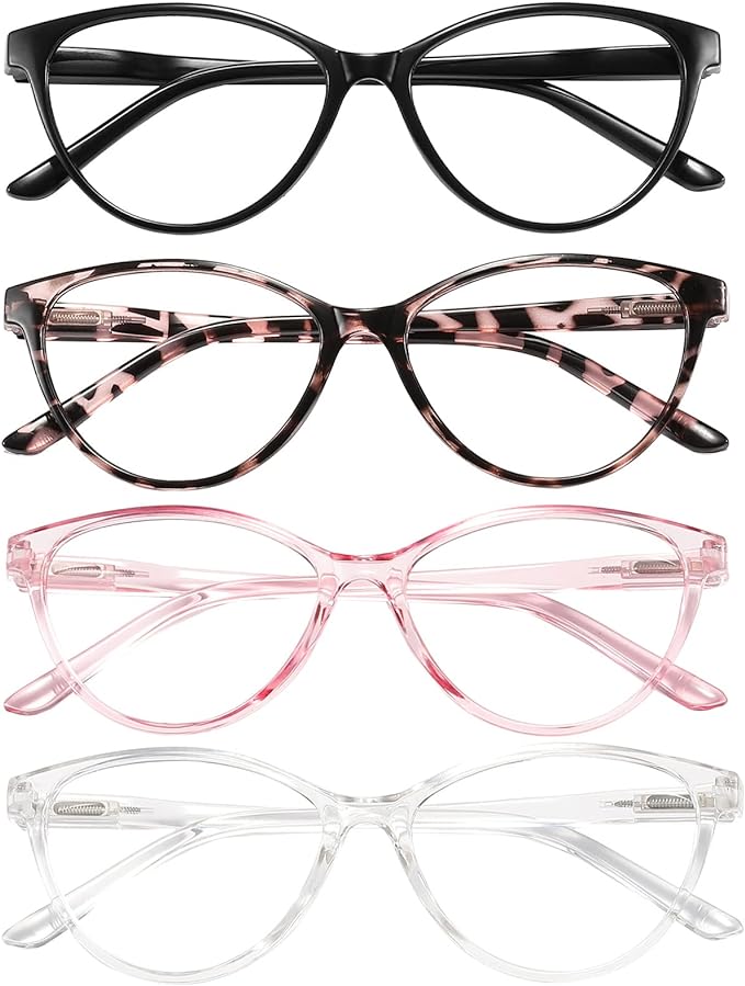 Przene 4 Pack Blue Light Blocking Reading Glasses,Readers for Women and Men with Spring Hinge