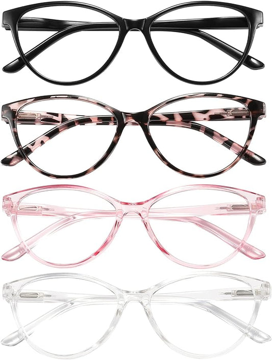 Przene 4 Pack Blue Light Blocking Reading Glasses,Readers for Women and Men with Spring Hinge