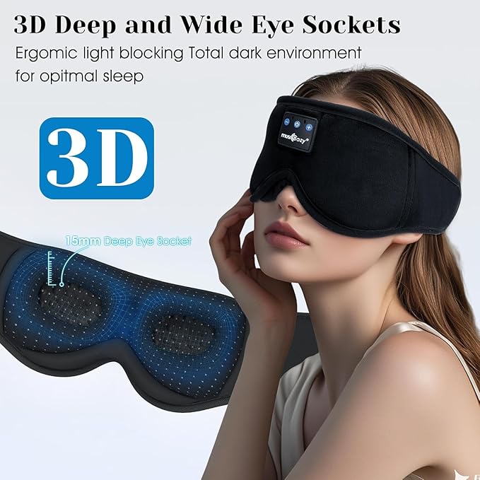 MUSICOZY Sleep Headphones, Bluetooth 5.4 Sleep Mask Headband Headphones Sleeping Eye Mask, Wireless Music Earbuds Earphones with HD Stereo Speakers for Side Sleepers, Cool Gadgets Unique Gift