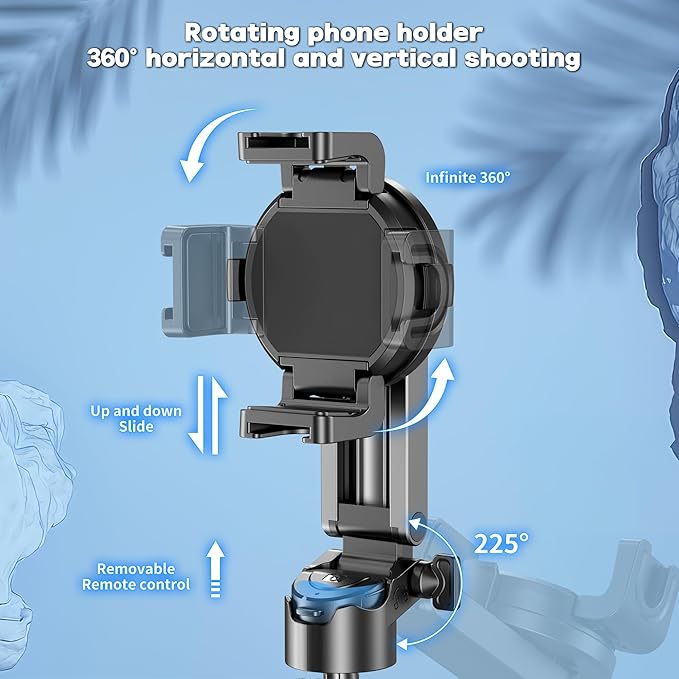 Magnetic Tripod for Phone with Remote Control, Extendable Selfie Stick Handle Grip Pocket Size, 4-in-1 Mini Phone Grip, 10m Wireless Shutter for iPhone Android Phones （Black）