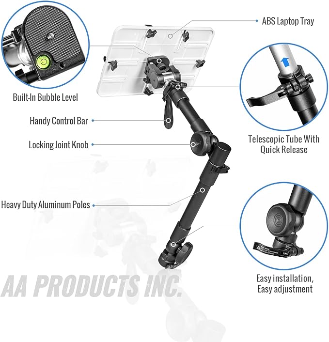 AA-Products T-100AP Aluminum Vehicle Tablets/Laptop/Ultrabooks Computer Mount Stand for Trucks-Vans-Cars-SUVs