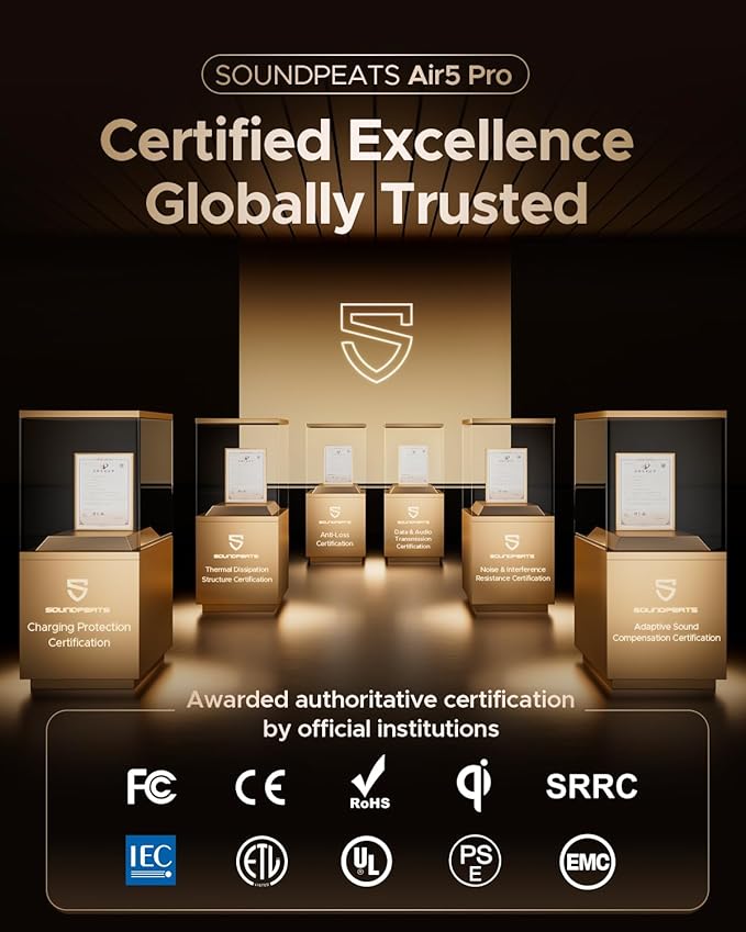 SoundPEATS Air5 Pro Adaptive Hybrid Noise Cancelling Wireless Earbuds, Qualcomm Snapdragon Sound, aptX™ Lossless, LDAC LE Hi-Res Audio, 6 Mics AI CVC 8.0 Call, 37H Playtime, IPX5 Waterproof, BT 5.4