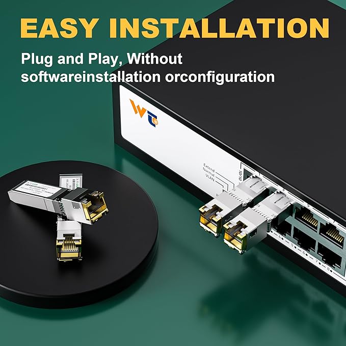 𝟴𝟬-𝗠𝗲𝘁𝗲𝗿 10Gb SFP+ to RJ-45 Module Transceiver up to 262Ft (80m), 1.25/2.5/5/10G-T Copper SFP+ CAT6a Module, Auto-Negotiation, for Cisco SFP-10G-T-S, Meraki, TP-Link, Mikrotik, Netgear and More