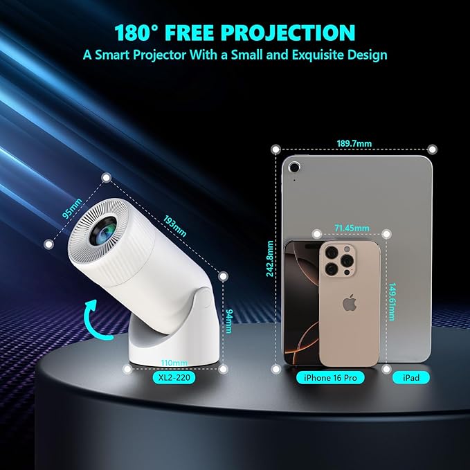 Upgraded HY300PRO MINI Portable Projector Projector Support 4K 1080P with Dual-Band WIFI6 5G Wireless 5.2 Bluetooth Android 13,270° Rotatable, Auto Keystone Correction,35"-130" Screen Video Projector