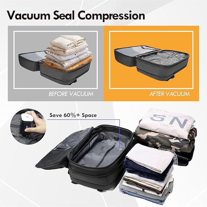 Vacuum Seal Backpack Travel 60L Expandable Backpack with Compression System, TSA Lock Water Resistant Carry-On Backpack (with Pump)