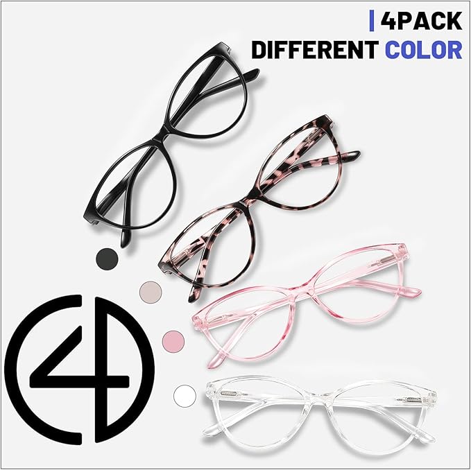 Przene 4 Pack Blue Light Blocking Reading Glasses,Readers for Women and Men with Spring Hinge