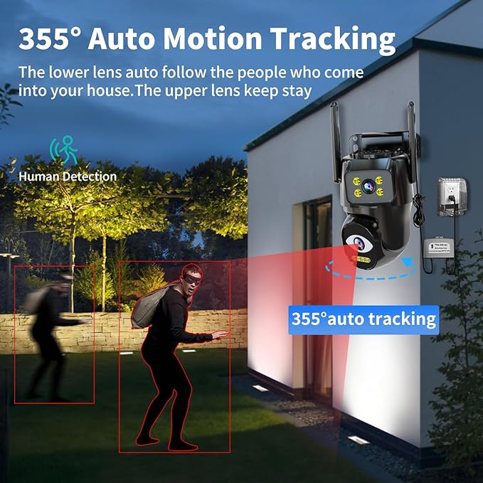 Security Cameras Outdoor WiFi,5G/2.4G Cameras for Home Security with Dual Lens,Motion Tracking,Night Vision,24/7 continous Record,Work with NVR/DVR Surveillance System,Weather Proof,SD/Cloud Storage