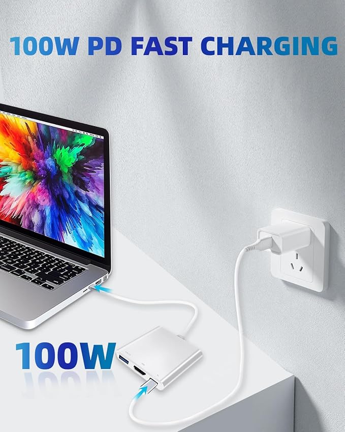 USB C Hub, 4K USB C to HDMI Adapter Multiport AV Converter with 100W PD Output C Port & USBA 3.0 Port Compatible for MacBook Pro/Air, iPad, Tablets, Switch, TV, Monitor and More