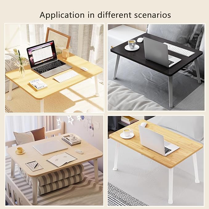 Folding Lap Desk for Bed, 23.6 Inch Portable Laptop Stand for Couch, Bed & Floor | Bed Tray Table for Eating, Writing, Reading | Foldable Sturdy Laptop Desk for Adults, Bamboo