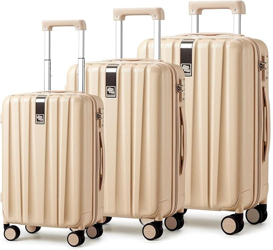 Hanke Luggage Sets 3 piece Carry On Luggage with Wheels PC Hard Shell Suitcases Lightweight Checked Travel Luggage Large Travel Suitcase Woman Men 20/24/29 Inch(Cuba Sand)