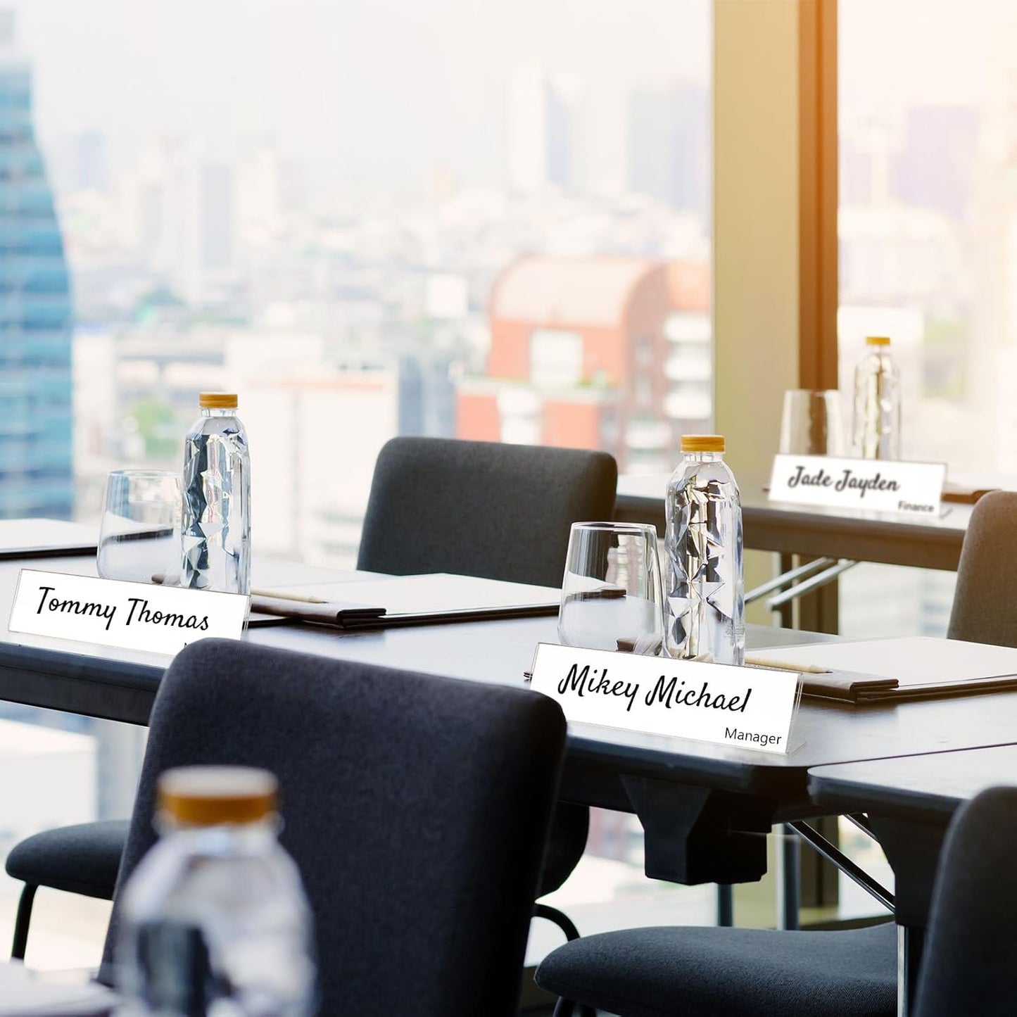 Yalikop 40 Pcs Acrylic Name Plates for Desk 2 x 8 Inches Clear Slant Back Sign Holder Stand License Label Holder for Back to School Classroom Office Conference Business Meeting Table Display