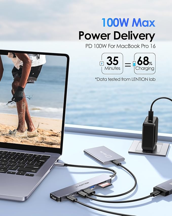 LENTION 8 in 1 USB C Hub with 4K@60Hz HDMI Adapter, 2 USB C Data & 2 USB 3.0 Port, 100W PD, SD/Micro SD Card Reader for 2016-2025 MacBook Pro M4, New Mac Air/Surface, More, (CB-CE19, Space Gray)