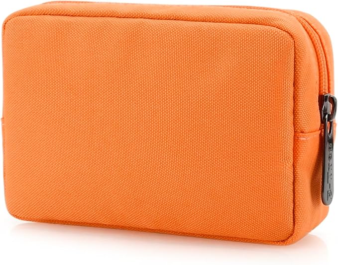 E-Tree Cute Small Makeup Bag,Cosmetic Toiletry Make up Skin Care Little Items Pouch for Purse,Zipper Mini Tech Charger Cable Electronic Organizer Case,Travel Accessories for Women Men Teen,Orange